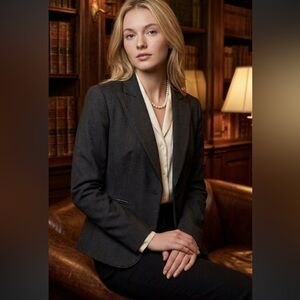 Tahari Arthur S. Levine Charcoal Grey Wool Blend Blazer Suit Jacket - Size 2